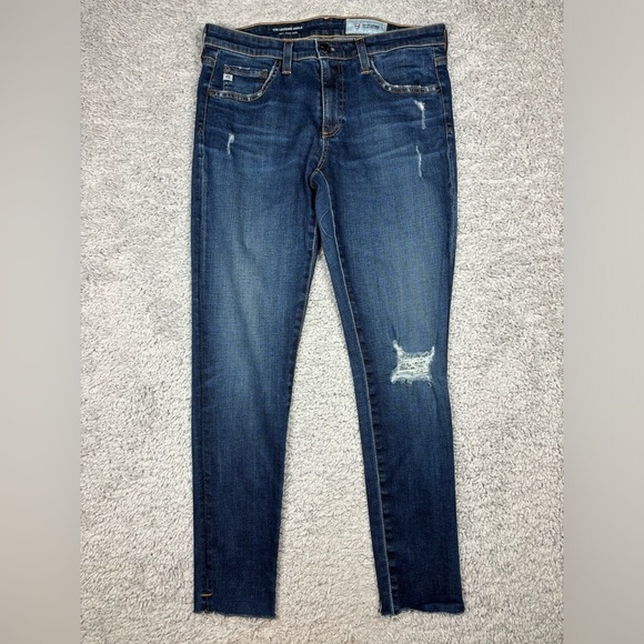 Adriano Goldschmied Jeans Womens 29 Legging Ankle Super Skinny Distressed Knee - Picture 1 of 5